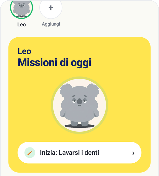 Schermata iniziale di Kids Habit con la scheda delle missioni di oggi