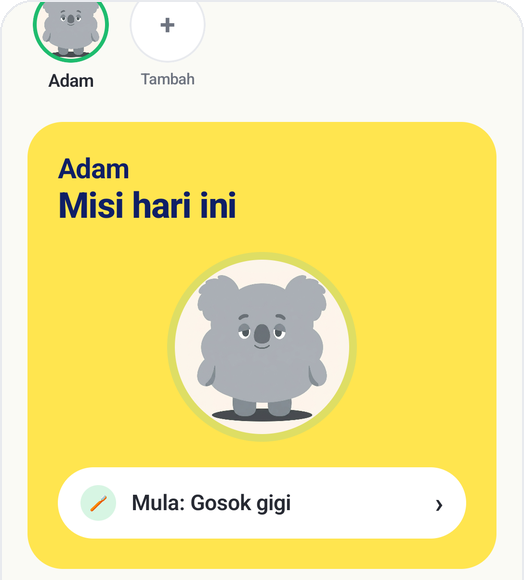 Skrin utama Kids Habit dengan kad misi hari ini